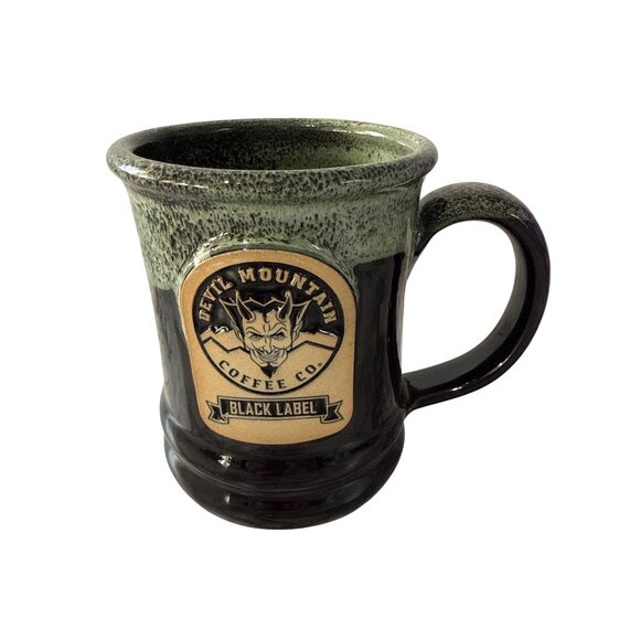 Deneen Pottery Devil Mountain Coffee Co. Black Label Stoneware Mug Green Black - Picture 1 of 6